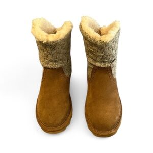 Bear Paw Brown Suede Boots with Knit Cuff